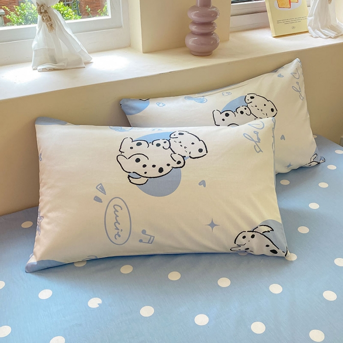 91家纺网 家纺一手货源 找家纺 桃子 2023新款ins小清新碎花卡通纯棉系列四件套 棉-调皮小狗