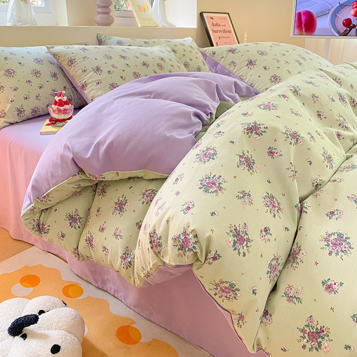 91家纺网 家纺一手货源 找家纺 桃子 2023新款ins小清新碎花卡通纯棉系列四件套 棉-浮影