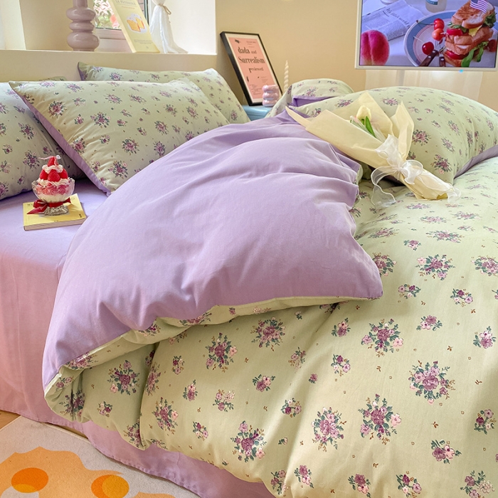 91家纺网 家纺一手货源 找家纺 桃子 2023新款ins小清新碎花卡通纯棉系列四件套 棉-浮影