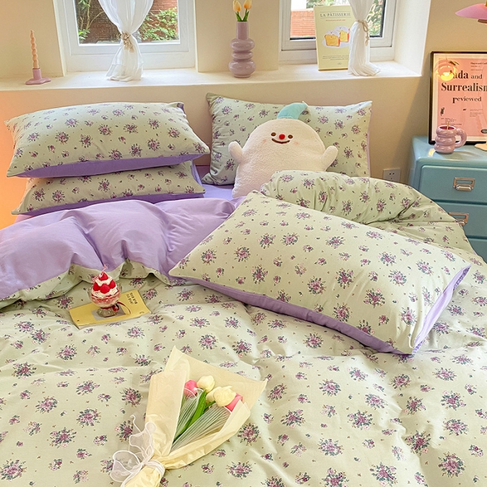 91家纺网 家纺一手货源 找家纺 桃子 2023新款ins小清新碎花卡通纯棉系列四件套 棉-浮影