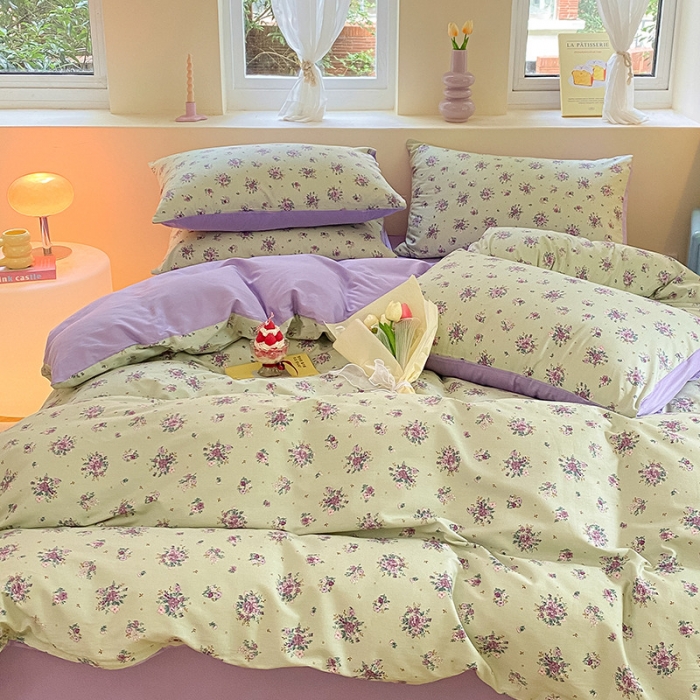 91家纺网 家纺一手货源 找家纺 桃子 2023新款ins小清新碎花卡通纯棉系列四件套 棉-浮影