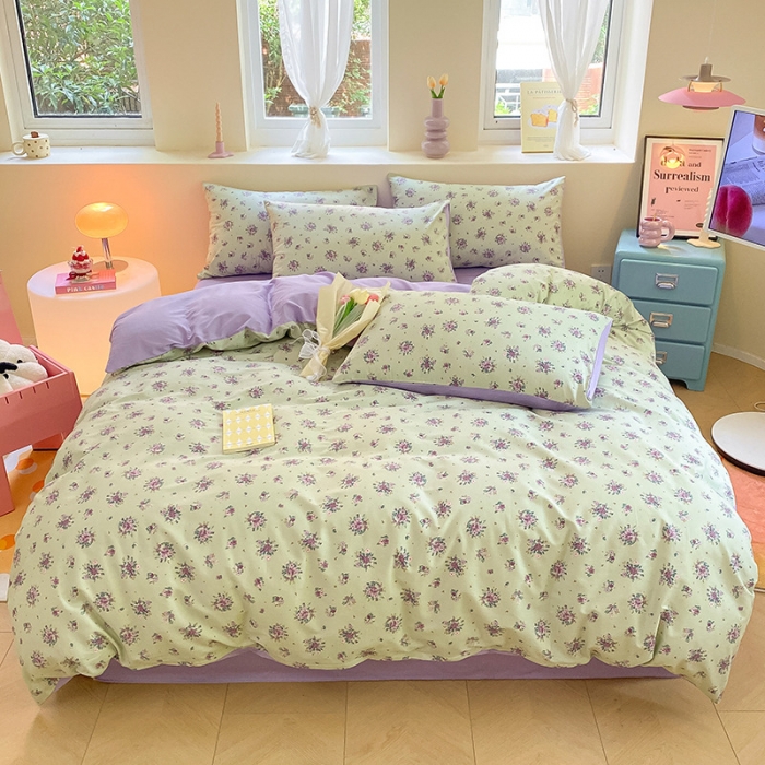 91家纺网 家纺一手货源 找家纺 桃子 2023新款ins小清新碎花卡通纯棉系列四件套 棉-浮影