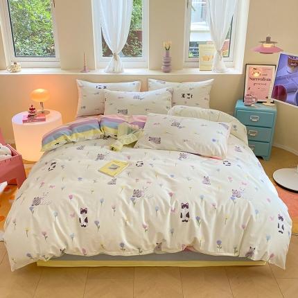 桃子 2023新款ins小清新碎花卡通纯棉系列四件套 棉-乖乖猫