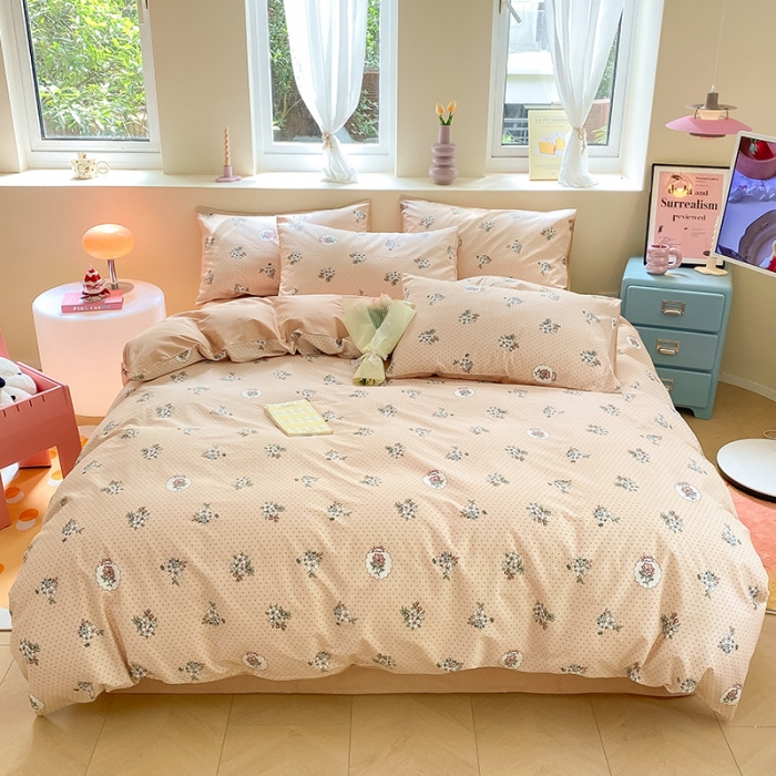 91家纺网 家纺一手货源 找家纺 桃子 2023新款ins小清新碎花卡通纯棉系列四件套 棉-海德花园