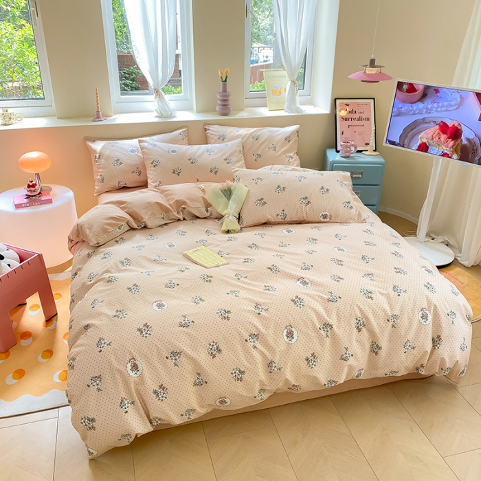 91家纺网 家纺一手货源 找家纺 桃子 2023新款ins小清新碎花卡通纯棉系列四件套 棉-海德花园