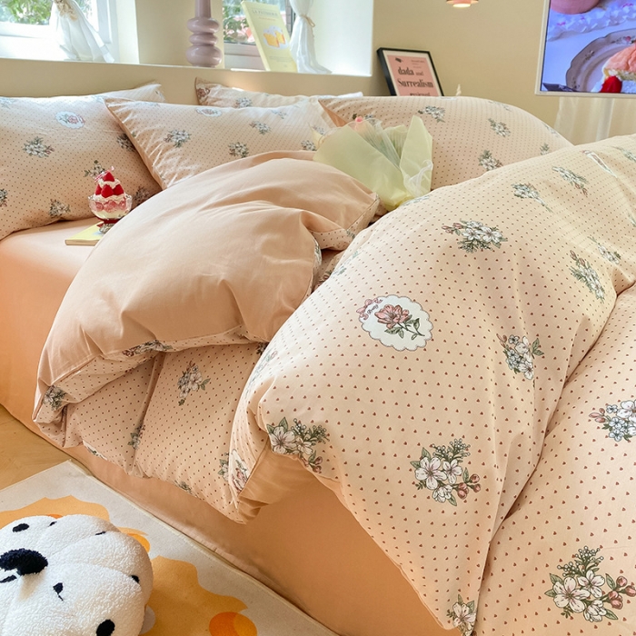 91家纺网 家纺一手货源 找家纺 桃子 2023新款ins小清新碎花卡通纯棉系列四件套 棉-海德花园