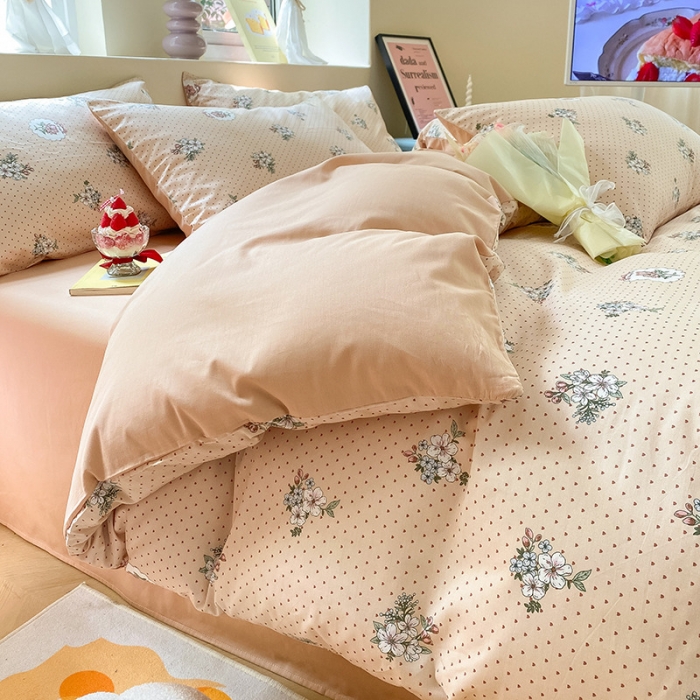 91家纺网 家纺一手货源 找家纺 桃子 2023新款ins小清新碎花卡通纯棉系列四件套 棉-海德花园