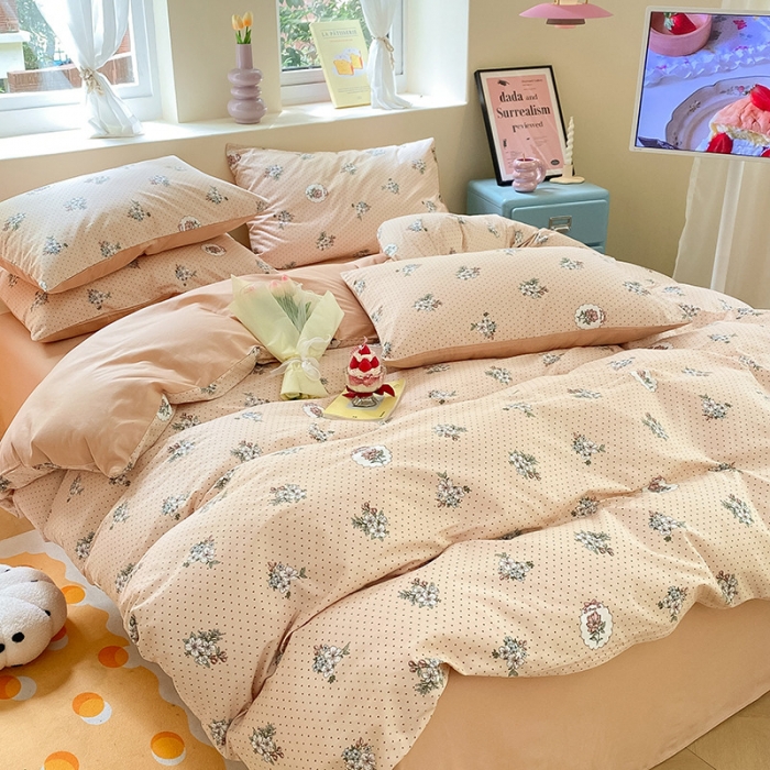91家纺网 家纺一手货源 找家纺 桃子 2023新款ins小清新碎花卡通纯棉系列四件套 棉-海德花园