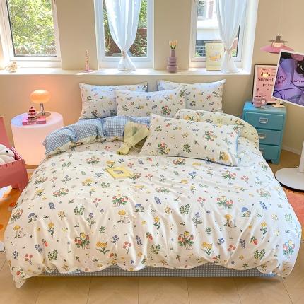 桃子 2023新款ins小清新碎花卡通纯棉系列四件套 棉-蘑菇草莓兔