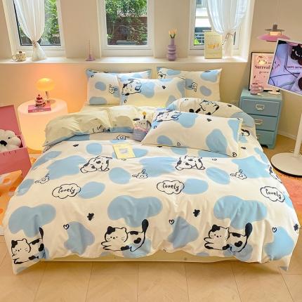 桃子 2023新款ins小清新碎花卡通纯棉系列四件套 棉-奶牛猫