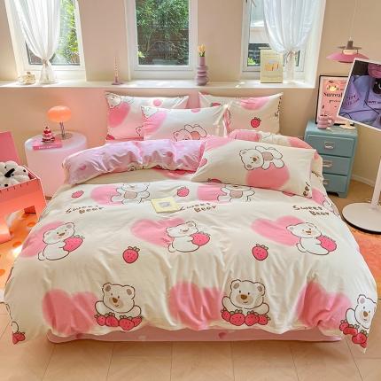 桃子 2023新款ins小清新碎花卡通纯棉系列四件套 棉-熊熊草莓