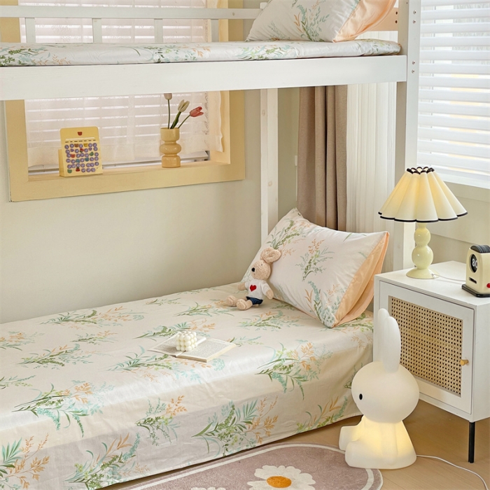 91家纺网 家纺一手货源 找家纺 名兮 2023新款全棉学生上下铺床单 爱莲娜