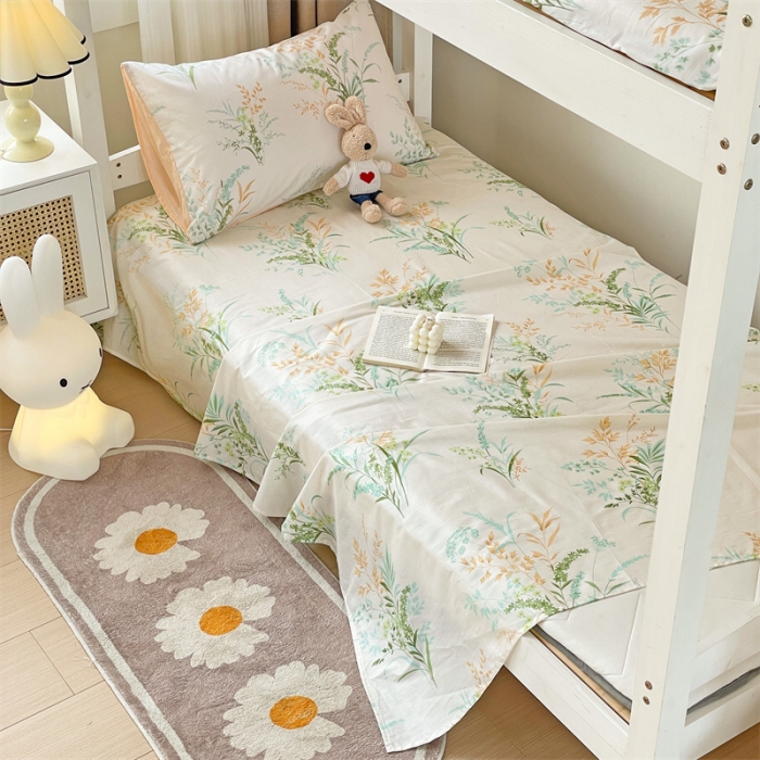 91家纺网 家纺一手货源 找家纺 名兮 2023新款全棉学生上下铺床单 爱莲娜