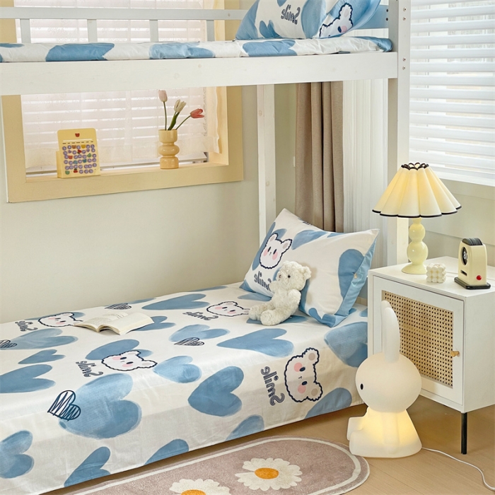 91家纺网 家纺一手货源 找家纺 名兮 2023新款全棉学生上下铺床单 波波熊