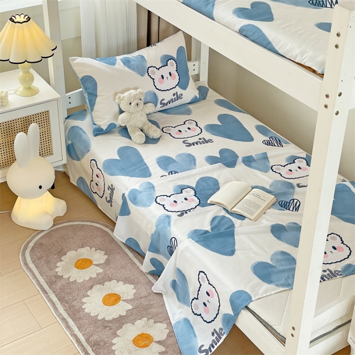 91家纺网 家纺一手货源 找家纺 名兮 2023新款全棉学生上下铺床单 波波熊