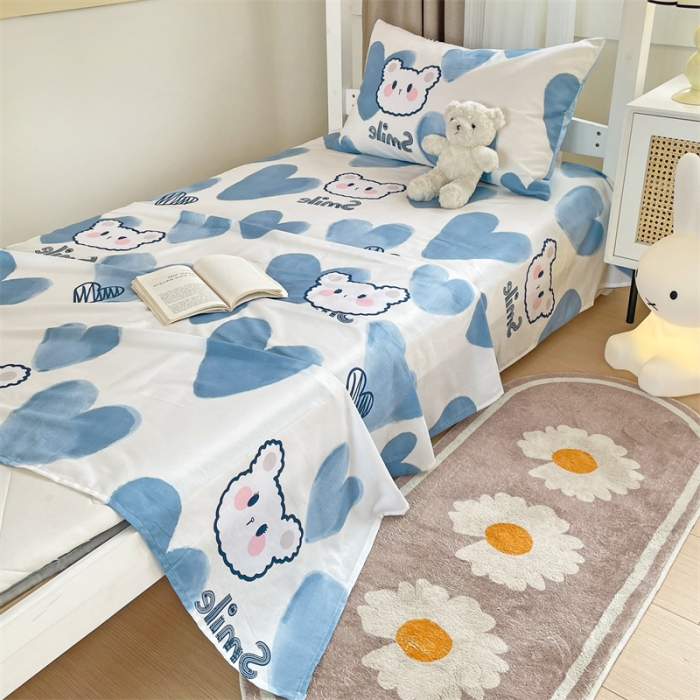 91家纺网 家纺一手货源 找家纺 名兮 2023新款全棉学生上下铺床单 波波熊