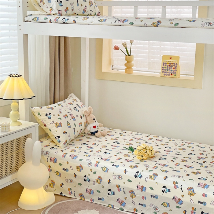 91家纺网 家纺一手货源 找家纺 名兮 2023新款全棉学生上下铺床单 动物派对