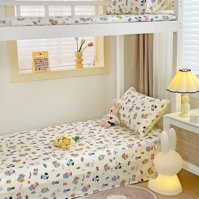 91家纺网 家纺一手货源 找家纺 名兮 2023新款全棉学生上下铺床单 动物派对