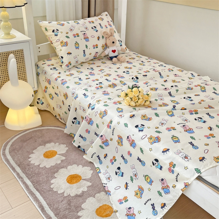 91家纺网 家纺一手货源 找家纺 名兮 2023新款全棉学生上下铺床单 动物派对