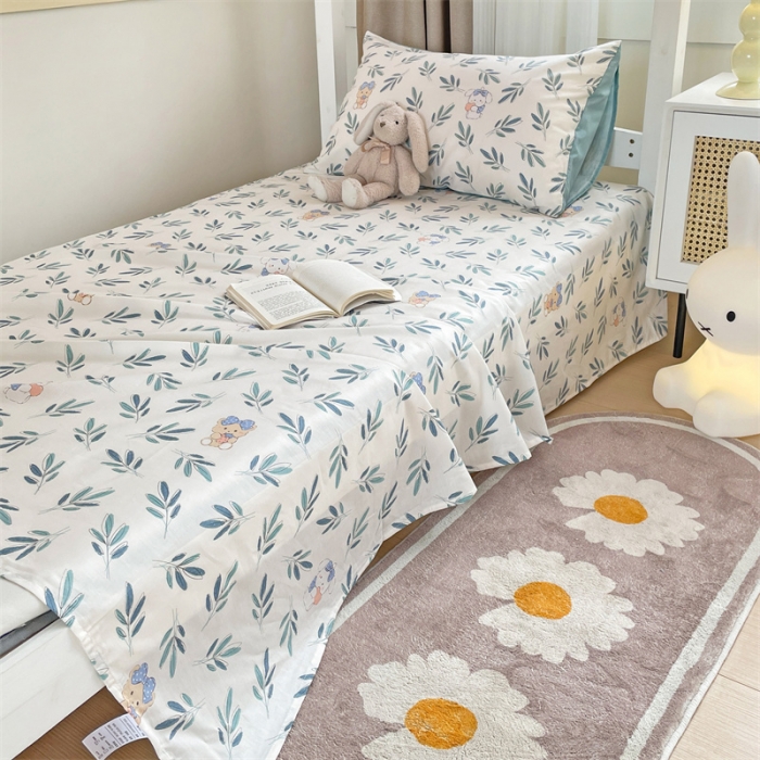 91家纺网 家纺一手货源 找家纺 名兮 2023新款全棉学生上下铺床单 花花熊