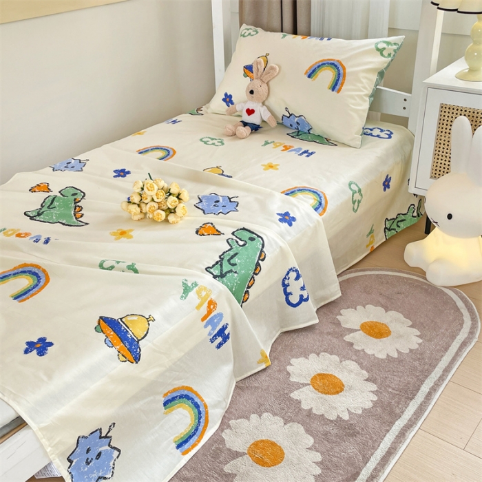 91家纺网 家纺一手货源 找家纺 名兮 2023新款全棉学生上下铺床单 恐龙游记