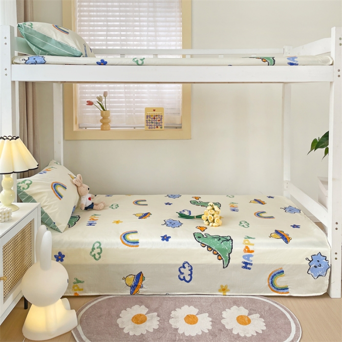 91家纺网 家纺一手货源 找家纺 名兮 2023新款全棉学生上下铺床单 恐龙游记