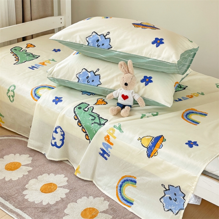 91家纺网 家纺一手货源 找家纺 名兮 2023新款全棉学生上下铺床单 恐龙游记