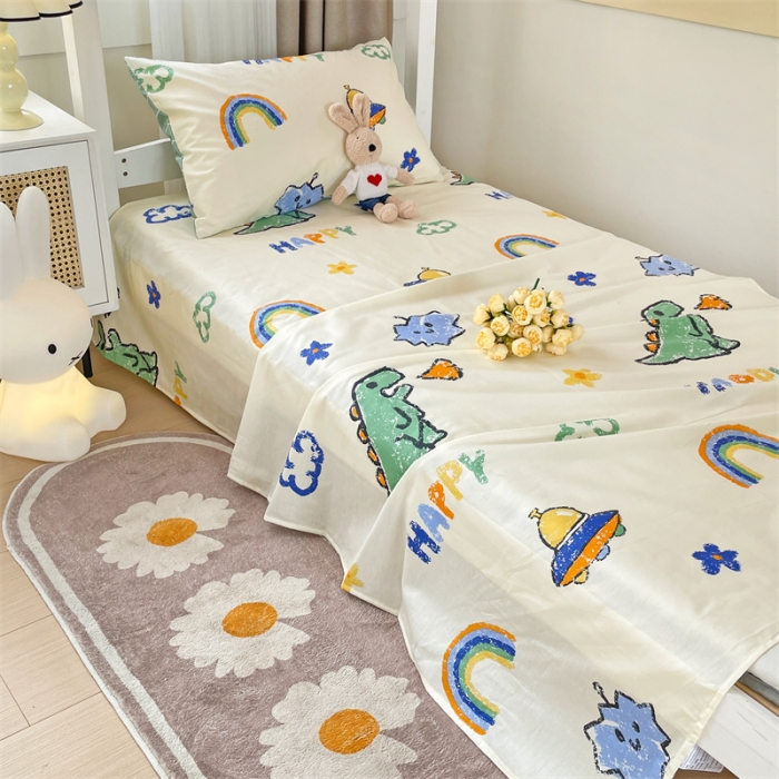 91家纺网 家纺一手货源 找家纺 名兮 2023新款全棉学生上下铺床单 恐龙游记