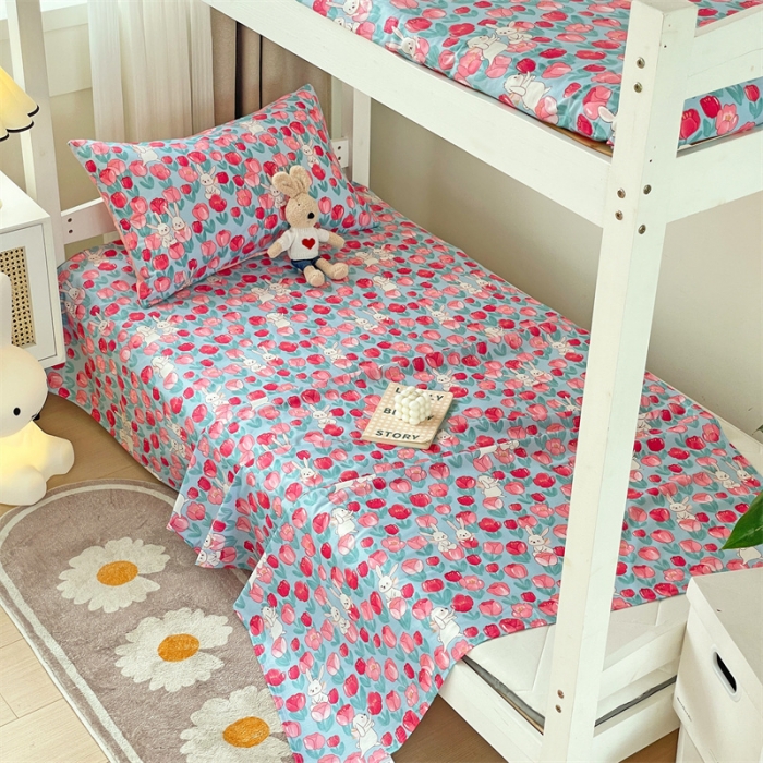 91家纺网 家纺一手货源 找家纺 名兮 2023新款全棉学生上下铺床单 秘密花园