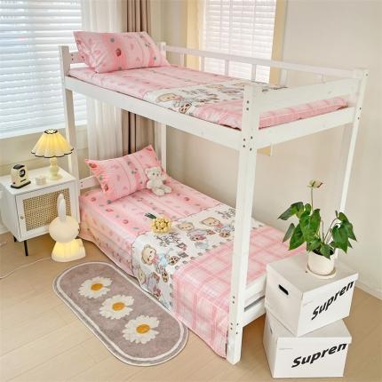 名兮 2023新款全棉学生上下铺床单 园丁小熊