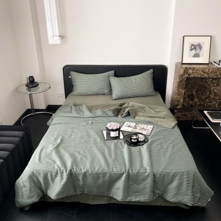 91家纺网 家纺一手货源 找家纺 玉宇阁 2023新款兰精天丝条纹夏被 贵族绿