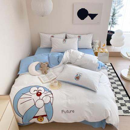 91家纺网 家纺一手货源 找家纺 猪先生 2023新款 叮当猫纯棉绣花四件套 嘟嘟嘴蓝