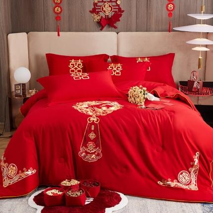 91家纺网 家纺一手货源 找家纺 2025新款婚庆棉花被刺绣大红结婚喜被被子被芯 棉花被-龙凤团圆