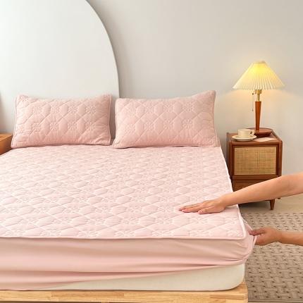 91家纺网 家纺一手货源 找家纺 丝涟 2023新款A类水洗亲肤棉防水防污床笠 樱花粉