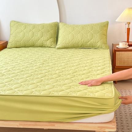 91家纺网 家纺一手货源 找家纺 丝涟 2023新款A类水洗亲肤棉防水防污床笠 芥末绿