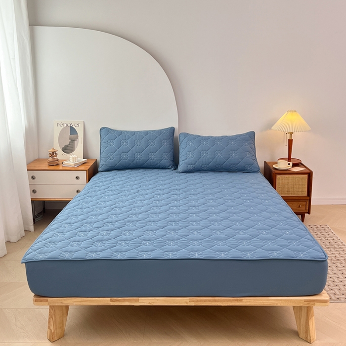 91家纺网 家纺一手货源 找家纺 丝涟 2023新款A类水洗亲肤棉防水防污床笠 海洋蓝