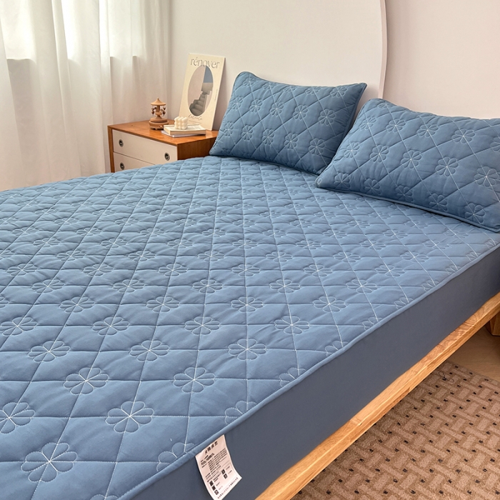 91家纺网 家纺一手货源 找家纺 丝涟 2023新款A类水洗亲肤棉防水防污床笠 海洋蓝