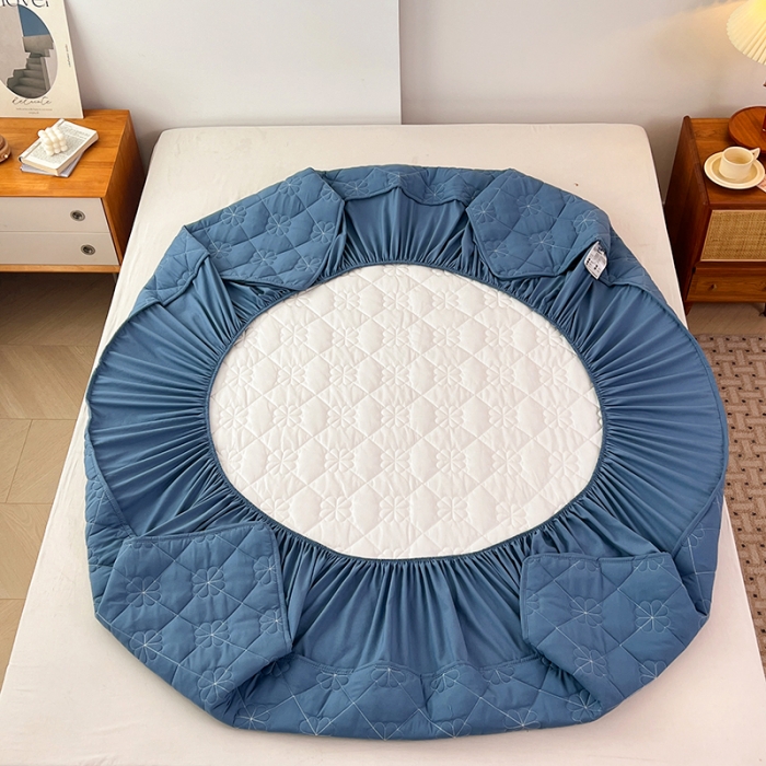 91家纺网 家纺一手货源 找家纺 丝涟 2023新款A类水洗亲肤棉防水防污床笠 海洋蓝