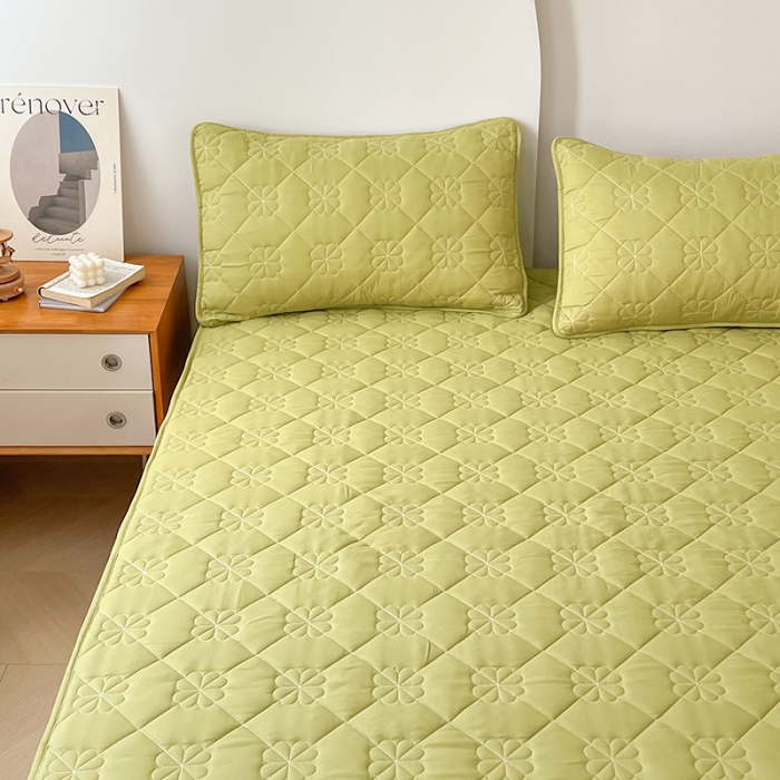 91家纺网 家纺一手货源 找家纺 丝涟 2023新款A类水洗亲肤棉防水防污床笠 芥末绿