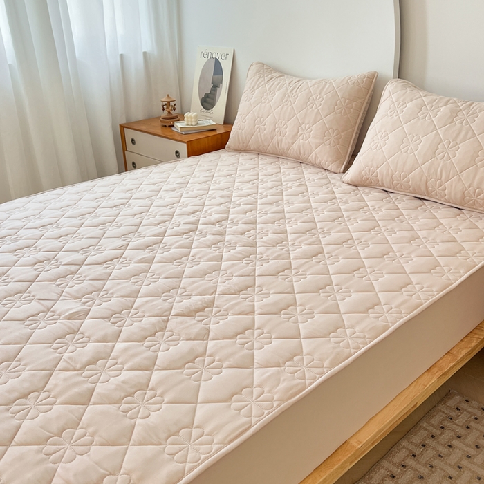 91家纺网 家纺一手货源 找家纺 丝涟 2023新款A类水洗亲肤棉防水防污床笠 藕粉