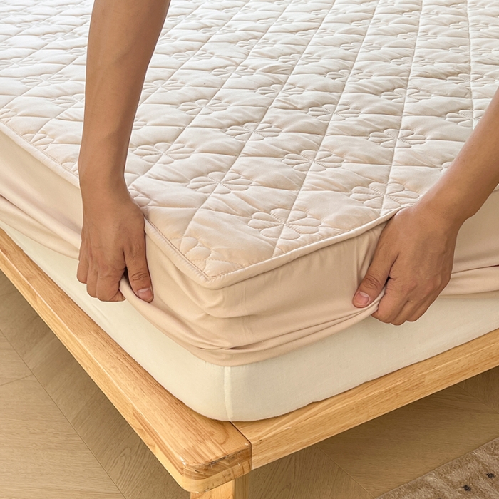 91家纺网 家纺一手货源 找家纺 丝涟 2023新款A类水洗亲肤棉防水防污床笠 藕粉