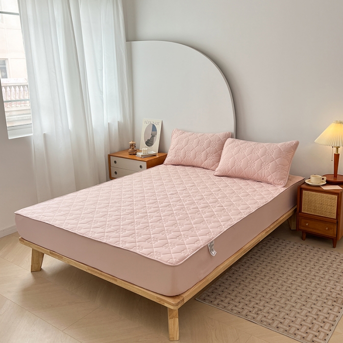 91家纺网 家纺一手货源 找家纺 丝涟 2023新款A类水洗亲肤棉防水防污床笠 樱花粉