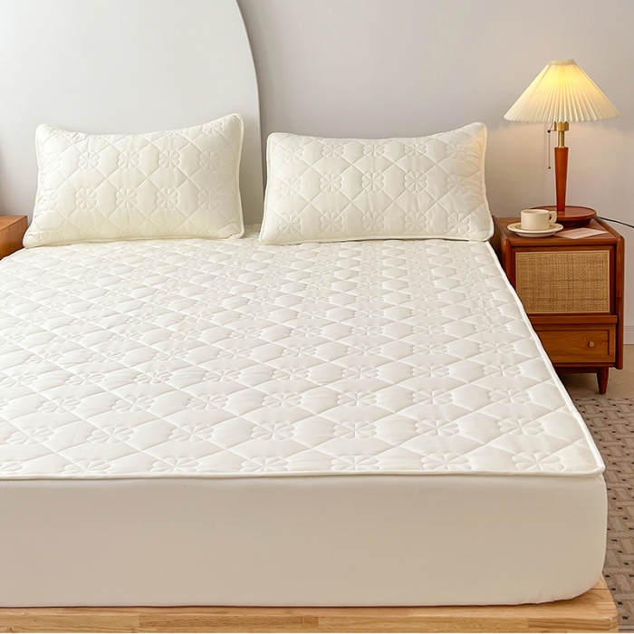 91家纺网 家纺一手货源 找家纺 丝涟 2023新款A类水洗亲肤棉防水防污床笠 月光白