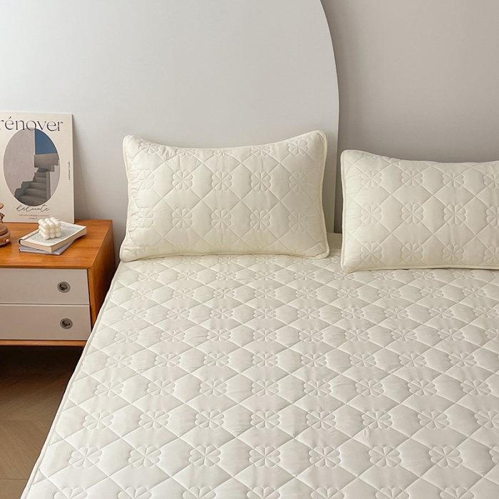 91家纺网 家纺一手货源 找家纺 丝涟 2023新款A类水洗亲肤棉防水防污床笠 月光白