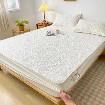 91家纺网 家纺一手货源 找家纺 丝涟 2023新款A类水洗亲肤棉抗菌防螨夹棉床笠 月光白