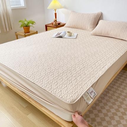 91家纺网 家纺一手货源 找家纺 丝涟 2023新款A类水洗亲肤棉抗菌防螨夹棉床笠 藕粉