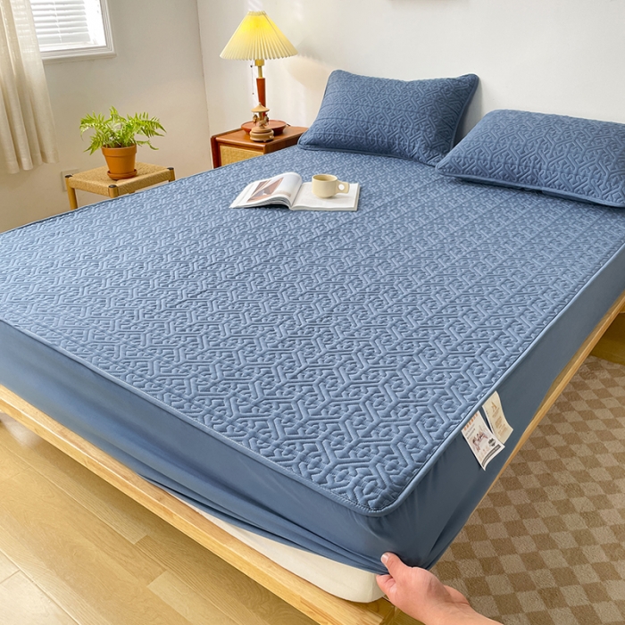 91家纺网 家纺一手货源 找家纺 丝涟 2023新款A类水洗亲肤棉抗菌防螨夹棉床笠 海洋蓝