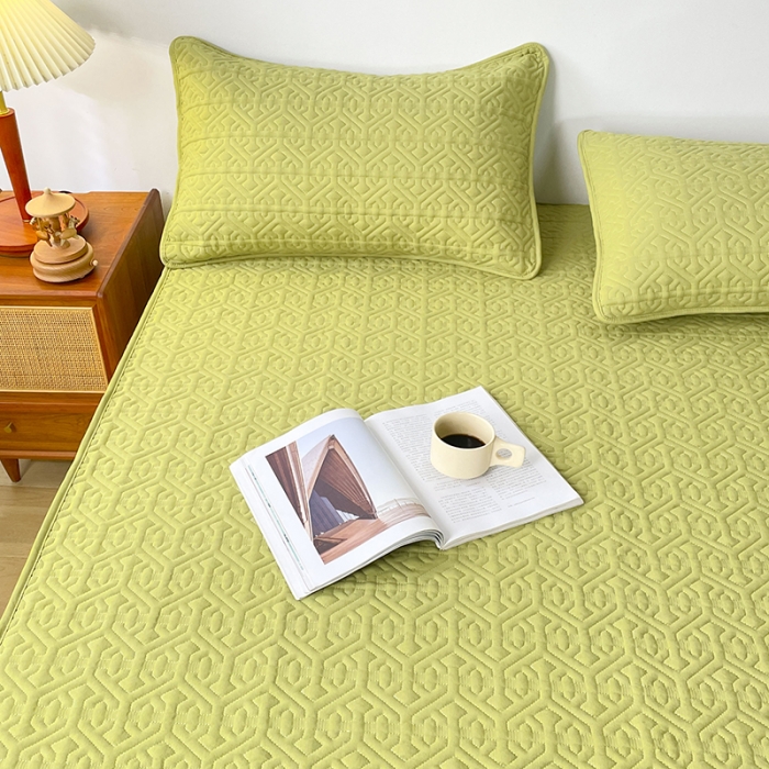 91家纺网 家纺一手货源 找家纺 丝涟 2023新款A类水洗亲肤棉抗菌防螨夹棉床笠 芥末绿