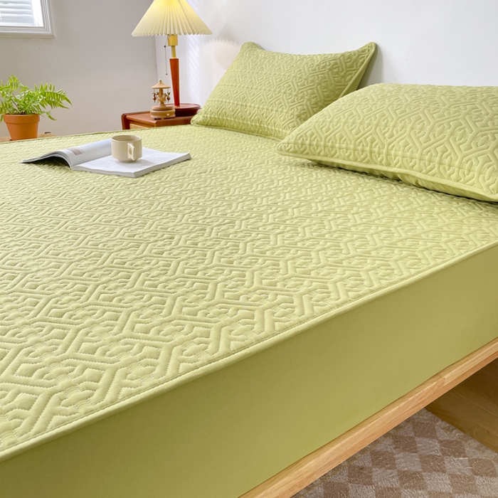 91家纺网 家纺一手货源 找家纺 丝涟 2023新款A类水洗亲肤棉抗菌防螨夹棉床笠 芥末绿