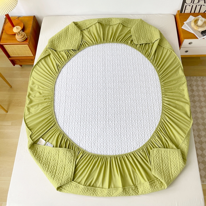 91家纺网 家纺一手货源 找家纺 丝涟 2023新款A类水洗亲肤棉抗菌防螨夹棉床笠 芥末绿